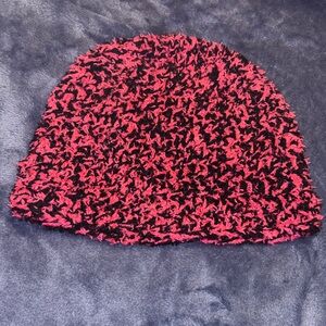 Pink and Black Textured Fluffy Beanie